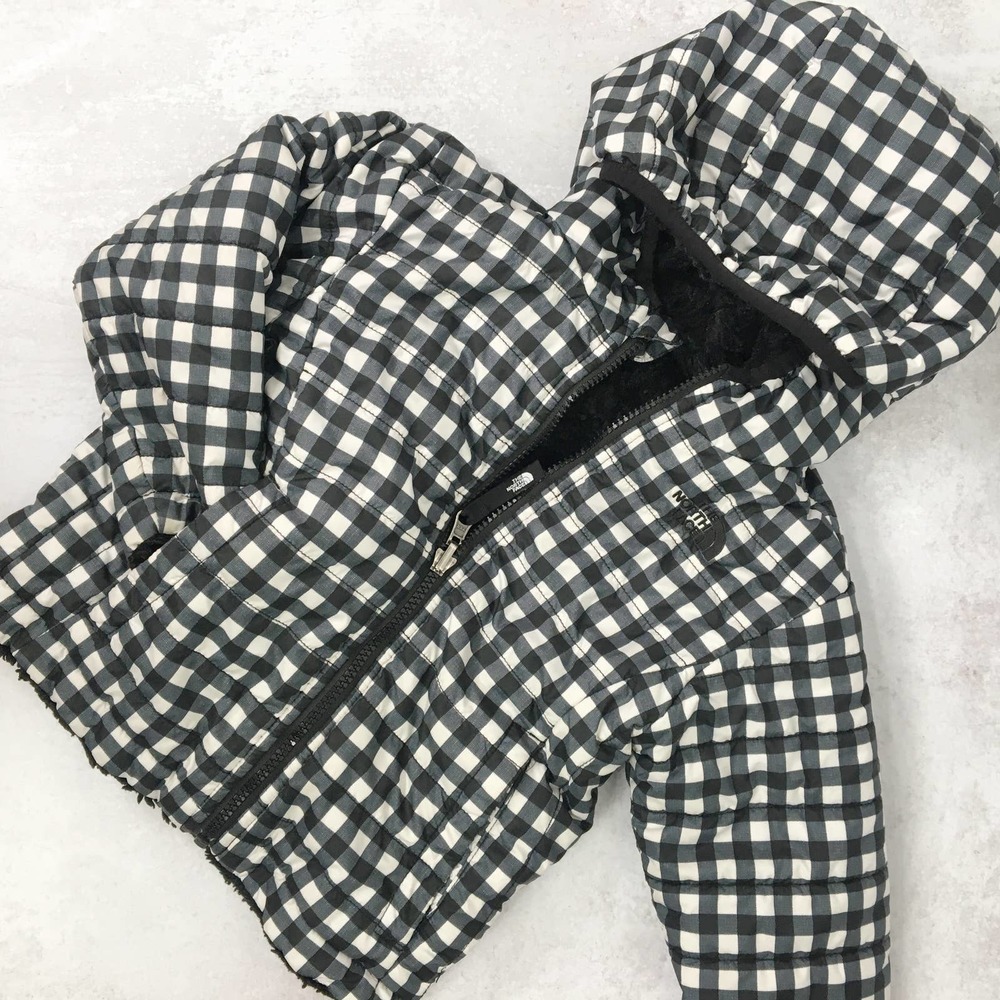 North Face girls black gingham reversible jacket S